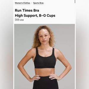Lululemon Run times bra high impact 32C black running